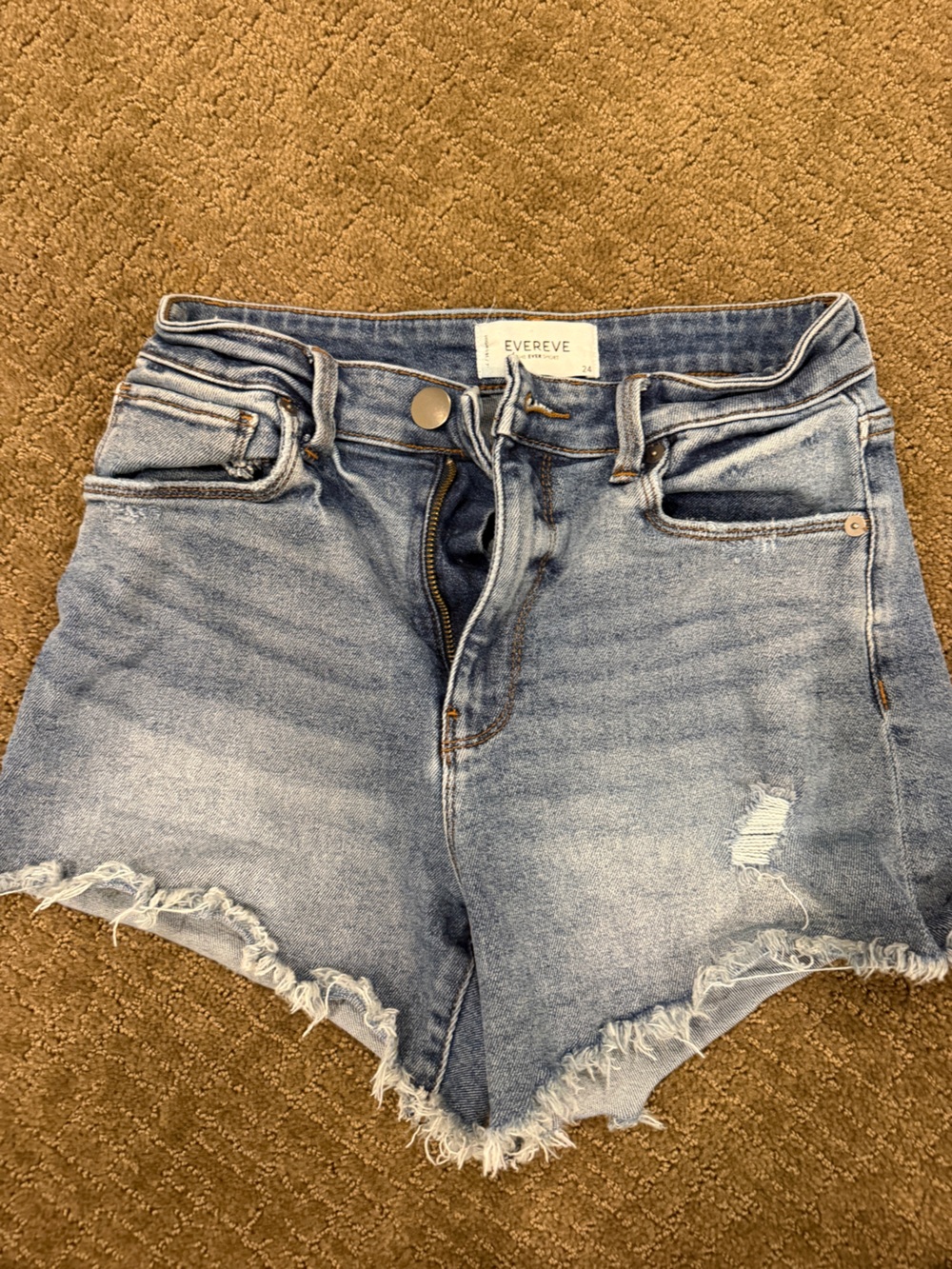 Evereve Women's Light Blue Distressed Denim Shorts